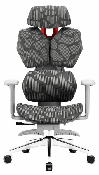 PORTO E04 Pro Executive – Scaun Ergonomic cu Suport Lombar Ajustabil, Tetieră Reglabilă, Cotiere 3D, Șezut Extensibil, Înclinare 135°, Suport pentru Picioare și Bază Metalică, Mesh, Gri