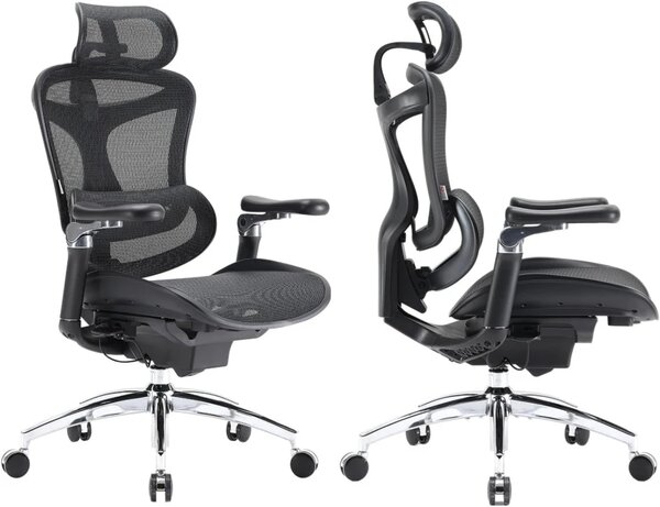 Scaun Ergonomic SIHOO Doro C300 Pro M101, Suport Lombar Adaptiv Inteligent, Spătar Reglabil pe Înălțime, Tetieră 3D, Cotiere 6D PU, Șezut Glisant, Reclinare 135°, Mesh, Negru