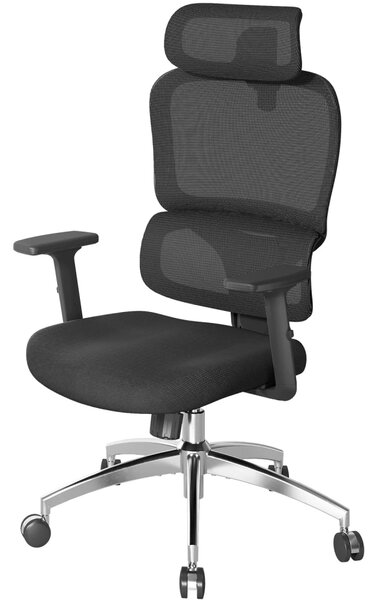 Scaun ergonomic SIHOO M56C-V2-M101, Suport Lombar Dinamic în Formă S, Tetieră Reglabilă 2D, Cotiere Ajustabile, Mecanism Synchro-Tilt, Bază Metalică Cromată, Mesh, Negru