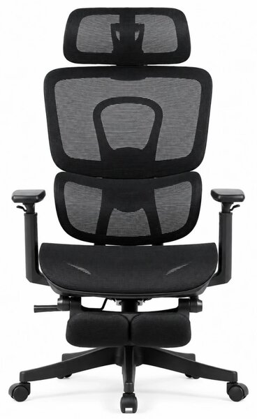 Scaun Ergonomic Premium Mesh cu Suport pentru Picioare, Reclinare 145°, Tetieră Reglabilă, Cotiere 3D, Suport Lombar Elastic și Șezut cu adâncime reglabilă, Negru