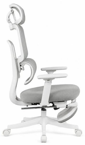 Scaun Ergonomic Premium cu Suport pentru Picioare, Reclinare 145°, Tetieră Reglabilă, Cotiere 3D, Suport Lombar Elastic și Șezut cu adâncime reglabilă, Gri