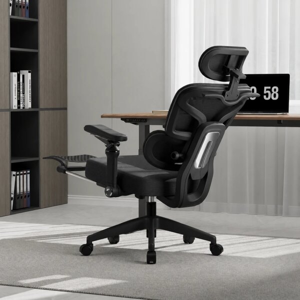 Scaun ergonomic, Sezut Translatie, cotiere 9D, tetiera 6D, suport lombar reglabil, spătar reglabil inaltime, pivotant, suport picioare, sezut buretat, Negru