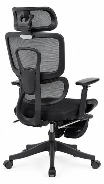 Scaun Ergonomic Premium cu Suport pentru Picioare, Reclinare 145°, Tetieră Reglabilă, Cotiere 3D, Suport Lombar Elastic și Șezut cu adâncime reglabilă, Negru