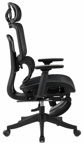 Scaun Ergonomic Premium Mesh cu Suport pentru Picioare, Reclinare 145°, Tetieră Reglabilă, Cotiere 3D, Suport Lombar Elastic și Șezut cu adâncime reglabilă, Negru