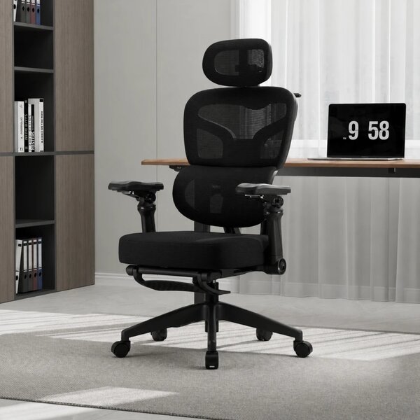 Scaun ergonomic, Sezut Translatie, cotiere 9D, tetiera 6D, suport lombar reglabil, spătar reglabil inaltime, pivotant, suport picioare, sezut buretat, Negru