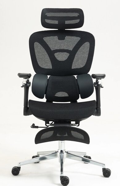 METACHAIR DORO VENT Scaun ergonomic, sezut cu ventilatie, suport lombar dinamic, spătar reglabil înălțime, cotiere 6D, tetieră 2D, suport picioare, mecanism multifunctional inclinare/blocare, pivotant, Mesh, Negru