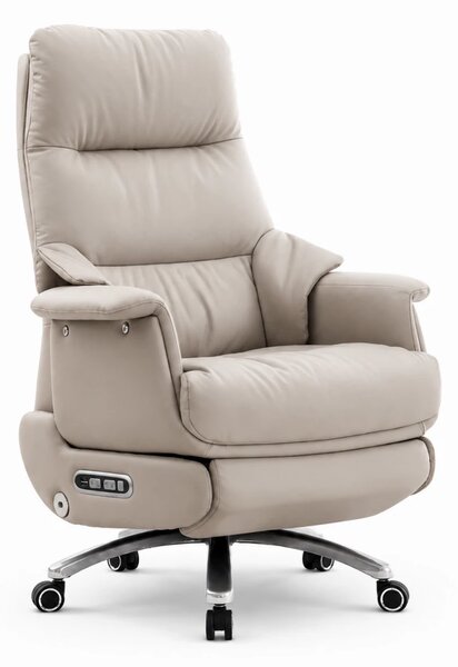 Royal Executive AeroComfort P189 – Scaun Executiv Premium din Piele Naturală, Reclinabil Electric, Încălzire, Ventilație și Masaj Airbag, Suport pentru Picioare, 150 kg, Ivory