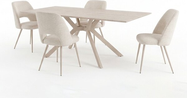 Set 5 piese Masa dining si Scaune Nelda Olven, Bej, 58x44x82 cm