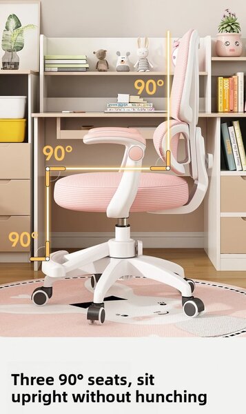 ErgoKids Flexi 608 – Scaun Ergonomic pentru Copii Reglabil, Spatar Dublu cu Suport Lombar, Cotiere Rabatabile, Suport pentru Picioare, Alb/Albastru