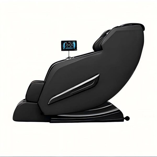Fotoliu de Masaj FAUSTUS, AI voce, Incalzire, Bluetooth, Display, Ecran tactil, Controler rapid cotiera, Zero Gravity, 2 Boxe, Moduri Automate, Suport Picioare extensibil, PU, Negru