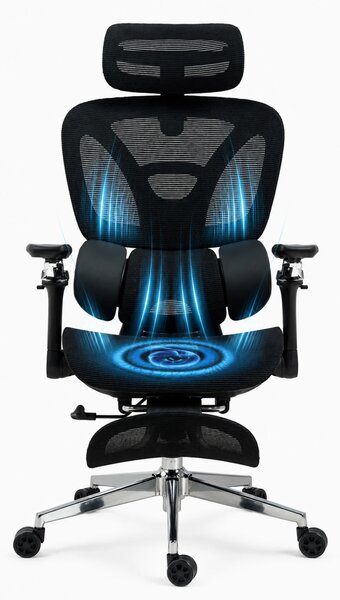 METACHAIR DORO VENT Scaun ergonomic, sezut cu ventilatie, suport lombar dinamic, spătar reglabil înălțime, cotiere 6D, tetieră 2D, suport picioare, mecanism multifunctional inclinare/blocare, pivotant, Mesh, Negru