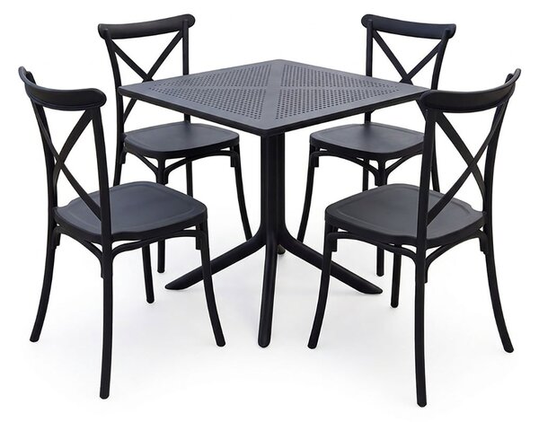 Set 5 piese Masa dining si Scaune Crossie Groovy, Gri inchis, 80x80x74 cm
