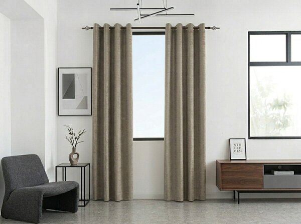 Draperie opaca LOOM VELVET 140x250 cm, bej-maro Agatat: Inele metalice