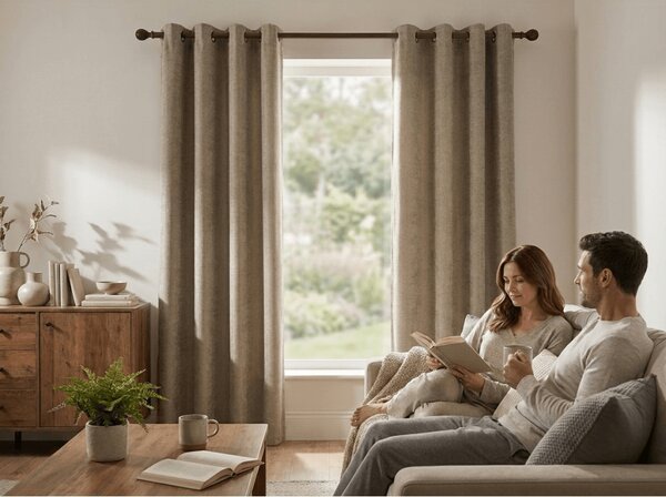 Draperie opaca LOOM VELVET 140x250 cm, bej-maro Agatat: Inele metalice