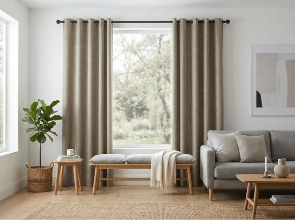 Draperie opaca LOOM VELVET 140x250 cm, bej-maro Agatat: Inele metalice