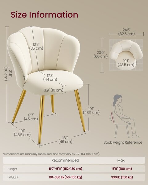 Scaun dining Laela, Crem, 62.5x60x80 cm