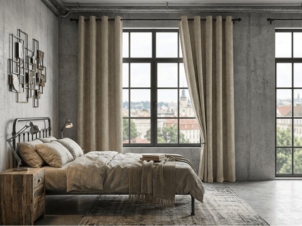 Draperie opaca LOOM VELVET 140x250 cm, bej-maro Agatat: Inele metalice