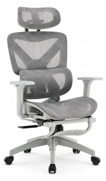 Scaun ergonomic, functie translatie sezut, cotiere 3D, tetiera 3D, suport lombar Adaptive, pivotant, suport picioare, Gri