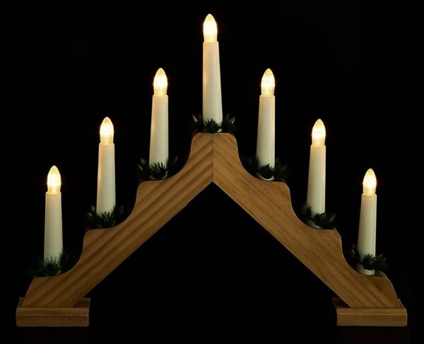 Suport pentru lumanari de Craciun de fereastra HOLLY NIGHT din lemn 7 LED, alb
