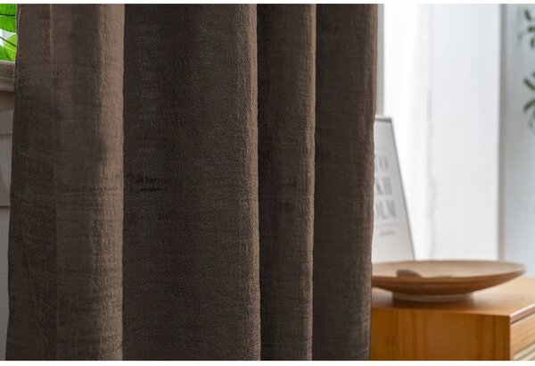 Draperie opaca LOOM VELVET 140x250 cm, maro Agatat: Inele metalice