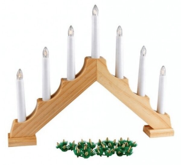 Suport pentru lumanari de Craciun de fereastra HOLLY NIGHT din lemn 7 LED, alb