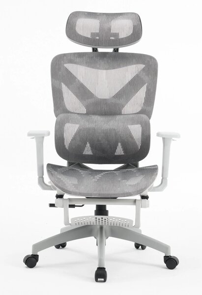 Scaun ergonomic, functie translatie sezut, cotiere 3D, tetiera 3D, suport lombar Adaptive, pivotant, suport picioare, Gri