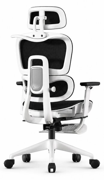 VÉRION PRO MESH – Scaun ergonomic, functie translatie sezut, cotiere reglabile 3D, tetiera 3D, suport lombar reglabil, spătar reglabil inaltime, pivotant, suport picioare, Alb/Negru