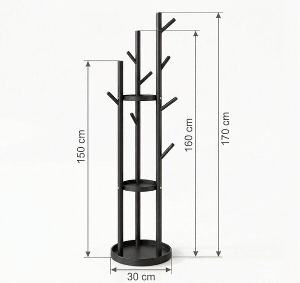 Cuier de podea TREES 170 cm, negru