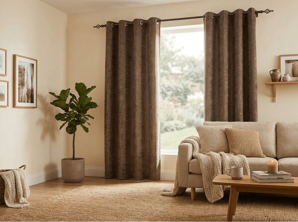 Draperie opaca LOOM VELVET 140x250 cm, maro Agatat: Inele metalice