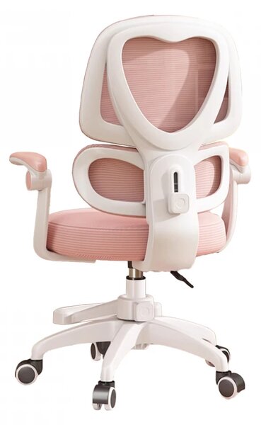 ErgoKids Flexi 608 – Scaun Ergonomic pentru Copii Reglabil, Spatar Dublu cu Suport Lombar, Cotiere Rabatabile, Suport pentru Picioare, Alb/Roz