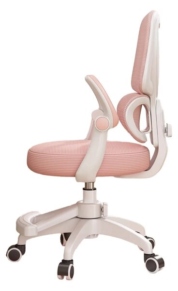 ErgoKids Flexi 608 – Scaun Ergonomic pentru Copii Reglabil, Spatar Dublu cu Suport Lombar, Cotiere Rabatabile, Suport pentru Picioare, Alb/Roz