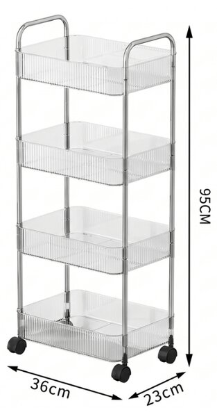 Raft pe rotile 4 polite CLARY 95x36 cm, transparent/argintiu