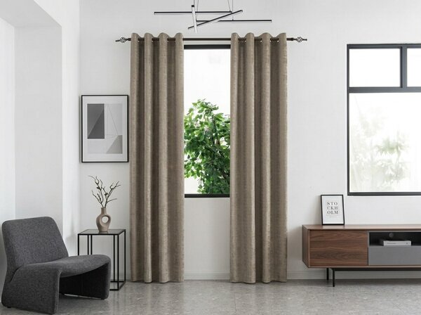 Draperie opaca LOOM VELVET 140x250 cm, bej-maro Agatat: Inele metalice