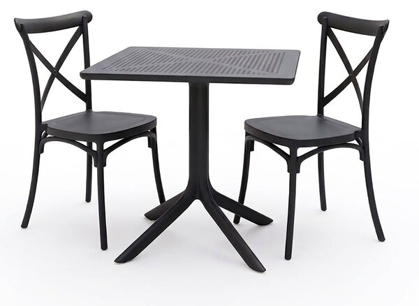 Set 3 piese Masa dining si Scaune Crossie Groovy, Gri inchis, 80x80x74 cm