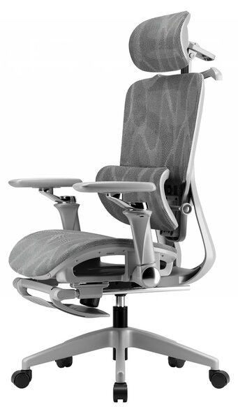 RESIGILAT- Scaun ergonomic, translatie sezut, cotiere 6D, tetiera 3D, suport lombar reglabil, pivotant, suport pentru picioare, Gri