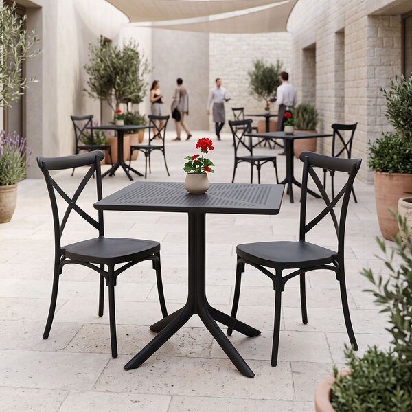 Set 3 piese Masa dining si Scaune Crossie Groovy, Gri inchis, 80x80x74 cm