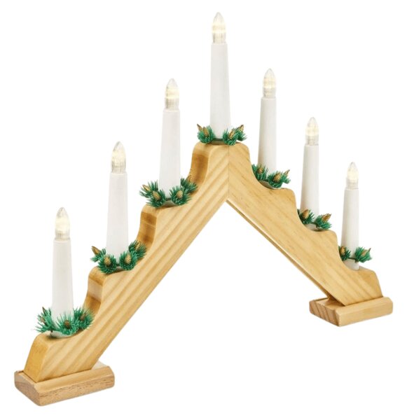 Suport pentru lumanari de Craciun de fereastra HOLLY NIGHT din lemn 7 LED, alb