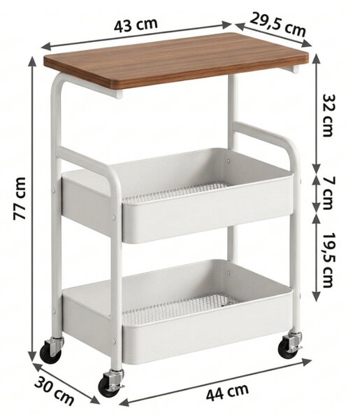 Masuta de serviciu pe roti NEXORA 77x43 cm, alb
