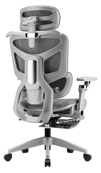 RESIGILAT- Scaun ergonomic, translatie sezut, cotiere 6D, tetiera 3D, suport lombar reglabil, pivotant, suport pentru picioare, Gri