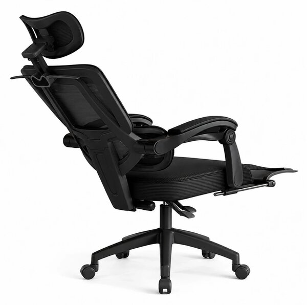 Scaun ergonomic cu suport lombar, tetieră reglabilă 3D, suport pentru picioare, Mesh, Negru
