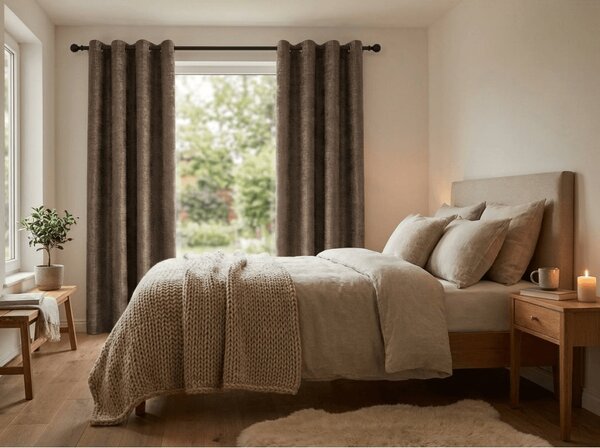 Draperie opaca LOOM VELVET 140x250 cm, maro Agatat: Inele metalice