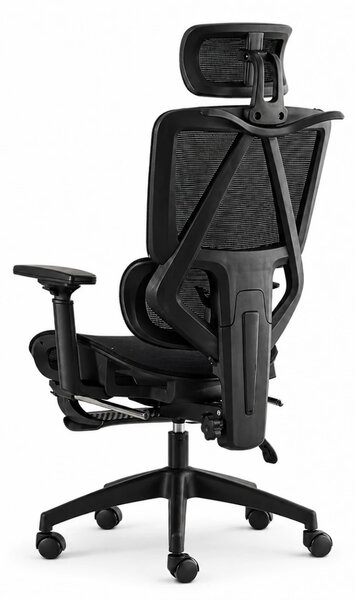 Scaun ergonomic, suport lombar dinamic, tetieră 3D, cotiere 3D, umeras, suport picioare, Mesh, Negru