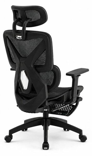 Scaun ergonomic, functie translatie sezut, cotiere 3D, tetiera 3D, suport lombar Adaptive, pivotant, suport picioare, Negru