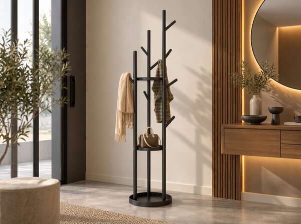 Cuier de podea TREES 170 cm, negru