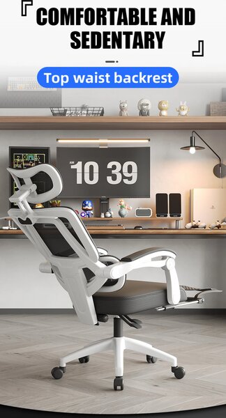 Scaun ergonomic cu suport lombar, tetieră reglabilă 3D, suport pentru picioare, Mesh, Negru