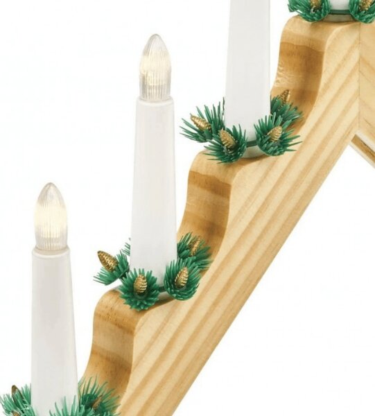 Suport pentru lumanari de Craciun de fereastra HOLLY NIGHT din lemn 7 LED, alb