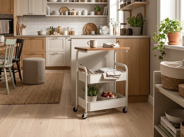 Masuta de serviciu pe roti NEXORA 77x43 cm, alb