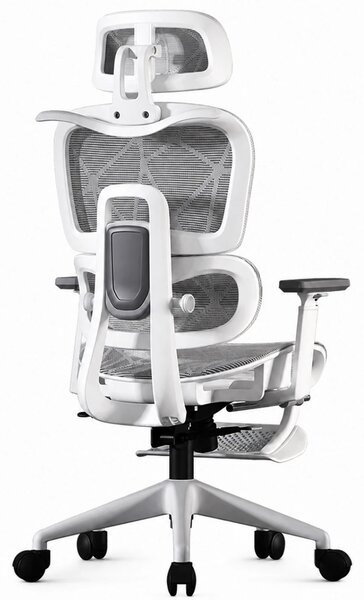 VÉRION PRO MESH – Scaun ergonomic, functie translatie sezut, cotiere reglabile 3D, tetiera 3D, suport lombar reglabil, spătar reglabil inaltime, pivotant, suport picioare, Alb/Gri