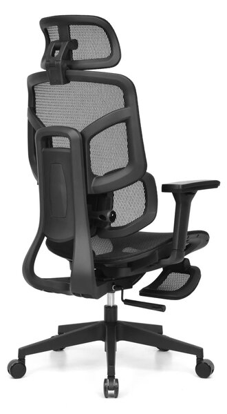 Scaun Ergonomic AirMesh Pro E399-H – Full Mesh, Suport Lombar Reglabil pe Înălțime, Cotiere 4D, Tetiera 3D, Reclinare Automată, Suport Picioare, Negru