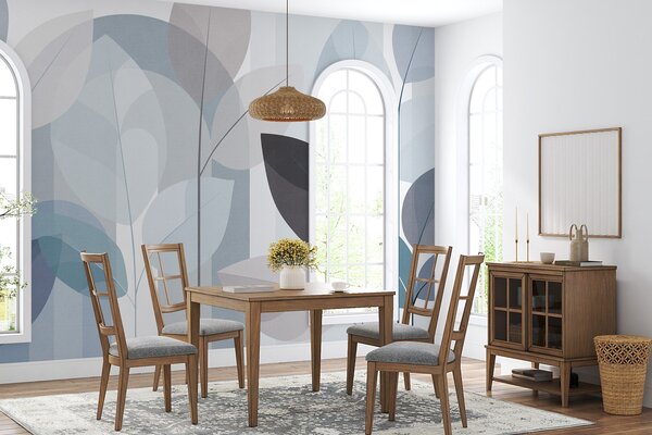 Tapet un model abstract cu frunze, realizat într-un stil de țesătură mată, în nuanțe de albastru, Imagini de fundal unice, w05986v2 : Uwalls.ro